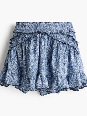 H&M Blue Paisley Ruffle Skater Mini Skirt